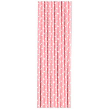 Rosa sugerør med hvite prikker, 10-pakning