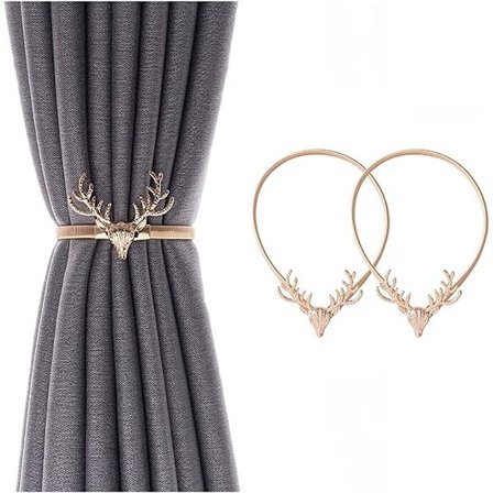 Gardinstenger, gardinholdere, stansfrie metallgardinholdere med hjortform med sammenleggbar metallstropp for hjemmekontorbutikkdekorasjon (2 stk) (
