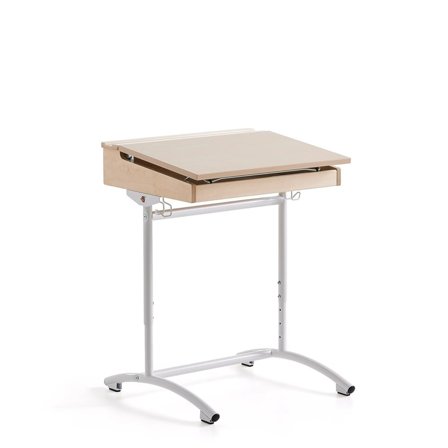 Elevbord ACCESS, L650 B550 mm, stillbar høyde, understell hvit, lydempende høytrykkslaminat, hvit/bj