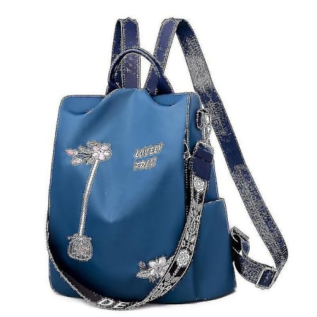 Women Fashion Embroidery Backpack Blue- Aespa