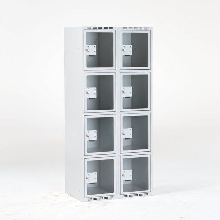 Småfacksskåp, plexiglasluckor, myntlås med returränna, 1800x800x550 mm