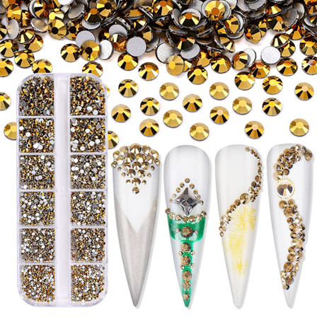3600 st Nail Art Rhinestones AB-stenar Pärlor Nagelstenar Runda Platta Stenar Dubbar 6 Storlekar med Ask