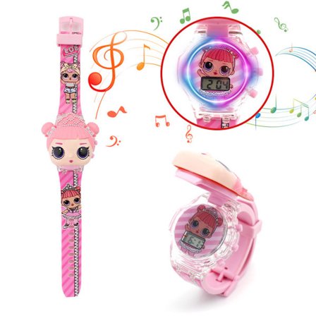 Barneklokke med tegneserie, flip, musikk, blinkende lys og smartklokke