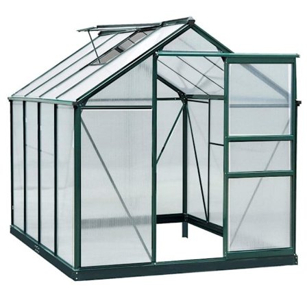 Rootz Greenhouse - Kirkas polykarbonaattikasvihuone - Suuri Walk-in Green House - Alumiiniseos/PC-levy - Vihreä/Läpinäkyvä - 190L x 252W x 201H (cm)