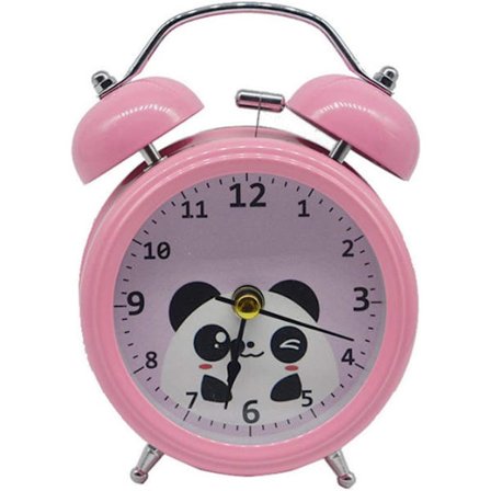 Tegnet Panda Højlydt Dobbelt Klokke Vækkeur Stille Analog Quartz Natlampe Ur
