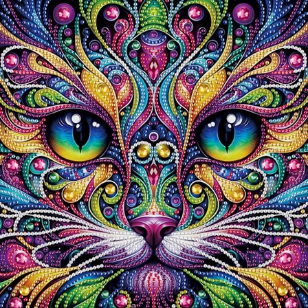 Diamond Art Kits til begyndere for voksne, DIY farverig kat Diamond Art maleri til hjemmevægsdekoration gaver