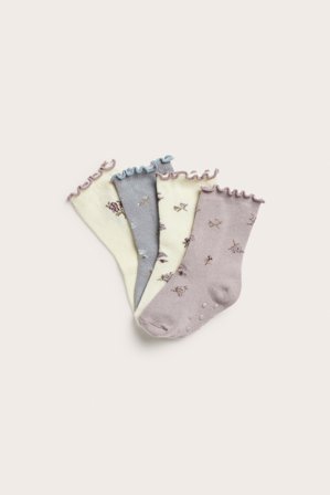 Newbie | Strumpor med blommor 4-pack | Ljuslila