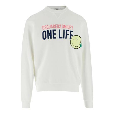 Dsquared2, Recycled cotton jersey sweatshirt Crew neck Wit, Heren, Maat:XL