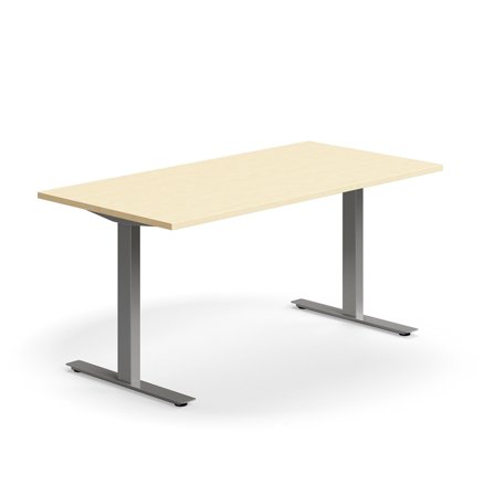 Schreibtisch QBUS, 1600x800 mm, T-Fuß-Gestell, silber/birke