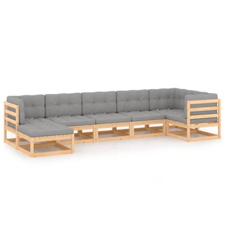 Vidaxl Loungegrupp För Trädgården Med Dynor 7 Delar Massiv Furu Grå