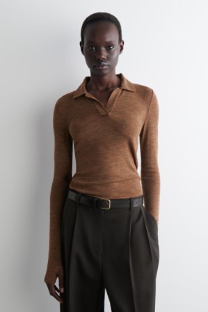 COS Frauen Poloshirt Aus Merinowolle in Braun