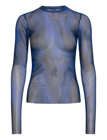 Weekday Mesh Print Long Sleeve Top - Blue - S