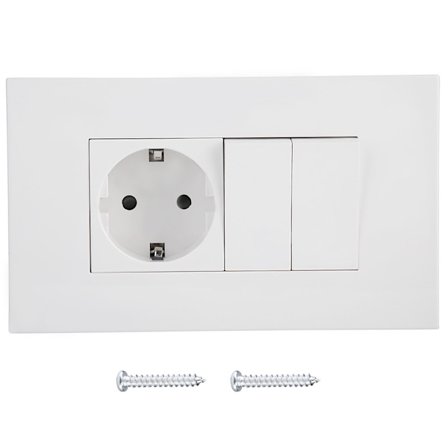 Veggmontert pluggadapterkontakt, veggtrykknappbryter lysbryter dobbel bryter enkeltuttak med jord, flammehemmende ABS-kontakt med jord