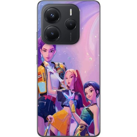 Kompatibelt Mobildeksel til Xiaomi Redmi Note 14 5G Futuristiske popdamer i neonfarger med magiske detaljer mot en drømmeaktig galaksebakgrunn