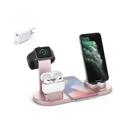 4-i-1 Trådlös Laddningsstation Kompatibel med iPhone, Apple Watch och Airpods