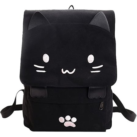 Heytea Söt Canvas Katt Förskole Ryggsäck Katt Mini Ryggsäck för Kvinnor Canvas Katt Ryggsäck Tryckt Ryggsäck Skola