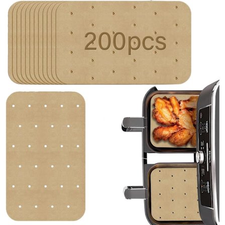 Airfryer papir liners, engangs airfryer liners dobbelt lag bakepapir, 200 stk