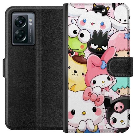 Kompatibelt Lommeboketui til OnePlus Nord N300 Tett mønster av søte figurer med store øyne i ulike farger og uttrykk med LABUBU-tekst