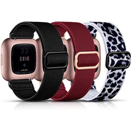 Smartklokke elastisk nylon solo-reim, kompatibel med Fitbit Versa / Fitbit Versa 2 reim, myk nylonvevd justerbar sportsklokke-reim, dame og m