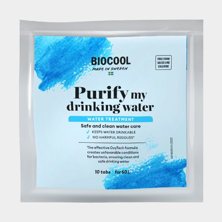 Water purification tablets BioCool Purify My Drinking Water, portion sachet, 10 tablets, for 50 liters of water