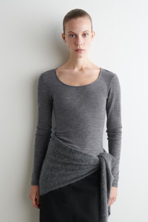 COS Women's Merino Wool Scoop Neck Top in Grey