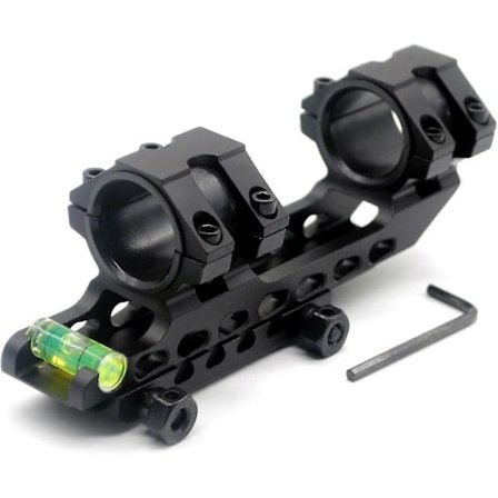 Kikkertmontageringe med vaterpas, dobbelt montageadapterring 30 mm/25,4 mm (1") til 20 mm Picatinny Weaver-skinne [DB]