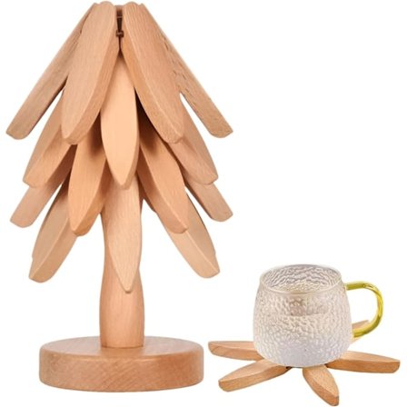 Set med 3 Trädställ i Trä, Trädställ i Träform, Värmebeständig Återanvändbar Värmeplatta Trivet Coaster, Träfärg