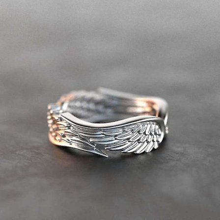 Ängelvingar Fjäderving Ring Europeisk och Amerikansk Retro Thai Silver Svart Ring
