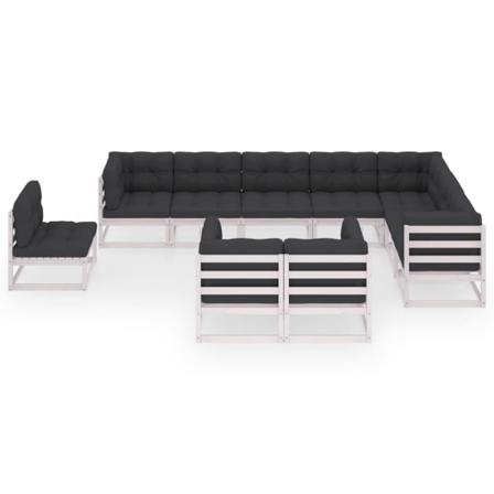 Vidaxl Loungegrupp Med Dynor 10 Delar Vit Massiv Furu Vit