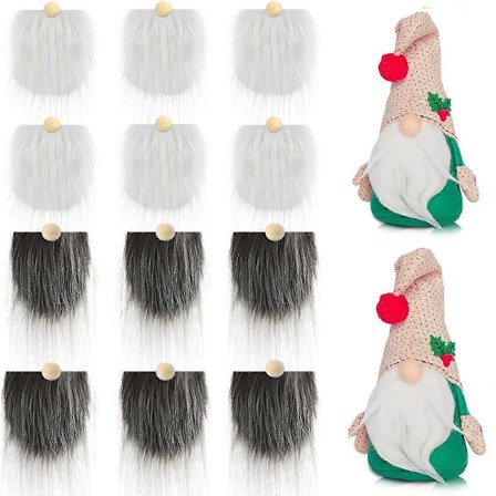 12 stk. Skjeggnisser til håndverk - Fuskepels, ferdigkuttet, håndlagde dvergskjegg, 12 stk. trekuler til julepynt-FD-{hw}