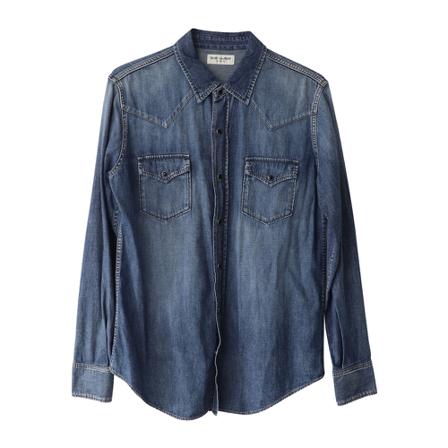 Saint Laurent Vintage Pre-owned Western Shirt in Cotton Denim Blå, Herre Vintage Overdele