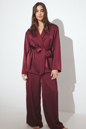 NA-KD Pantalon de pyjama en satin - Vêtements de Nuit - Bordeaux - XS