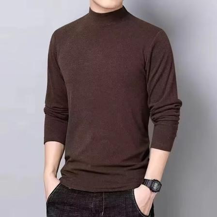 Develvet Halv Turtleneck Base Tröja Mäns Dubbelsida Plus Lång Ärm T-Shirt Trend Vinter Sträck Varm Under Kläder Dark Coffee Color XL