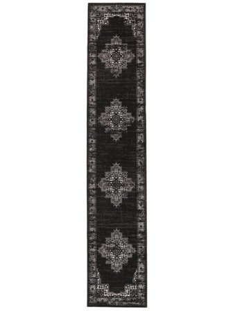 Vintage Medailonový Malý Vintage Vega Koberec - Černá 80X400 V Klasickém Stylu