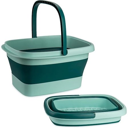 Vikbar Bassäng, Portabelt Vikbart Fotbad med Handtag - Massagefunktion för Avslappnade Fötter (15L, Ljusgrön)