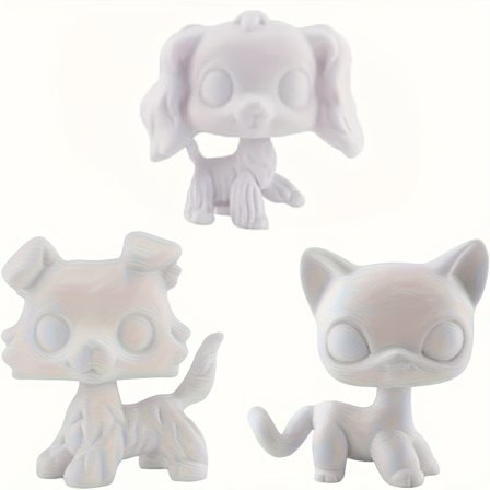 DIY Mal Selv Dyrefigurer - 3 stk. sæt med Collie, Gravhund & Korthåret Kat Designs - Til LPS Fans