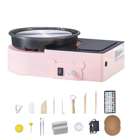 Mini Potterihjul, 158 mm drejeskive, fremad- og bakrotation, justerbar hastighed, elektrisk lerhjul, pink