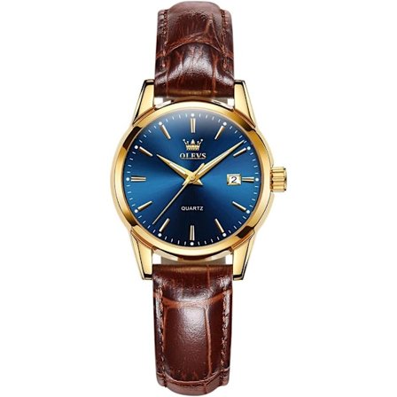 Dam Quartz Klocka med Läderarmband Vattentät (Blå)