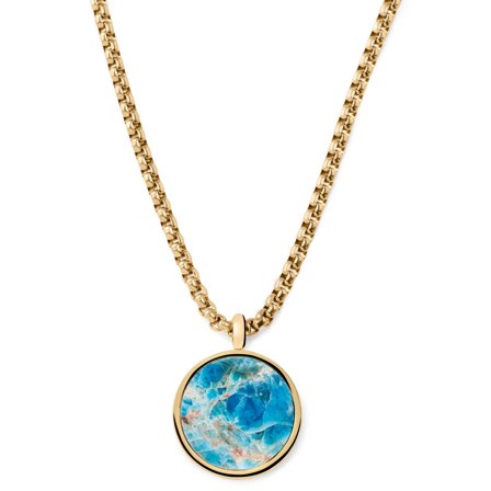 Orisun | Guldfarvet Apatit Sten Rundt Vedhæng Halskæde til mænd - Stålhalskæder