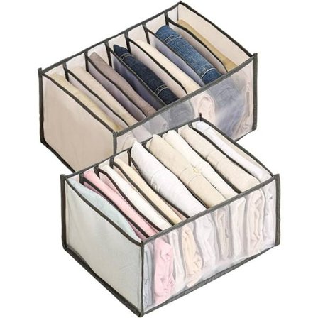 Kleskleskuff Organizer, Foldbar Mesh Oppbevaringsboks, Skap Organizer med Rom, Skap Oppbevaringspose for Jeans og Skjorter, 7+9 Grid