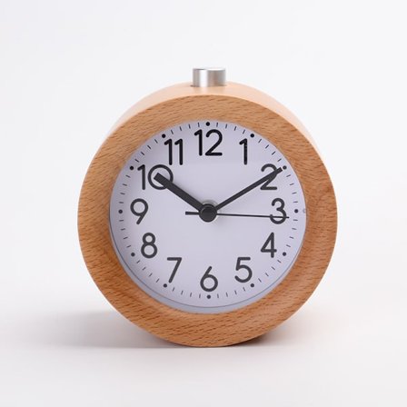 Analogt vækkeur i træ - Guldfinish Halvcirkel batteridrevet ikke tikkende med snooze-knap og lys (Wood Colo