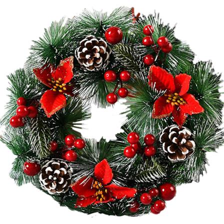 Julekrans til hoveddøren 12,6 tommer med røde bær Julekrans til pejsvægdekoration style1 Dør- og vinduesdekoration Blomsterstil Blomsterstil