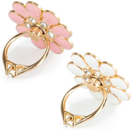 2-pak Luksus Glitter Diamant Universal Metal Pop Socket, Finger Ring Greb Holder til Alle Smartphones, Hvid/Pink