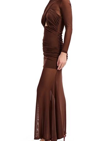 Bardot Veria Wrap Mesh Maxi Dress - Brown - 44
