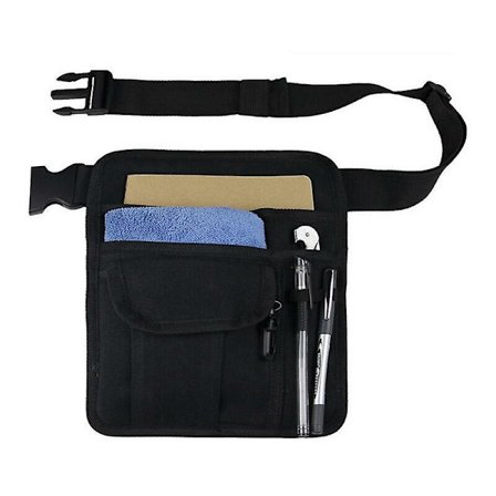 Ravintolan tarjoilijan essu - Monikäyttöinen vyötärötasku vieraskirjalle, tabletille, rahalle, kynille ja kolikoille keloilla MUSTA 20,5 x 25,5 cm