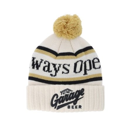 American Needle - Vit pom Beanie - Garage Beer Pillow Line Ivory/Black/Gold Pom @ Hatstore