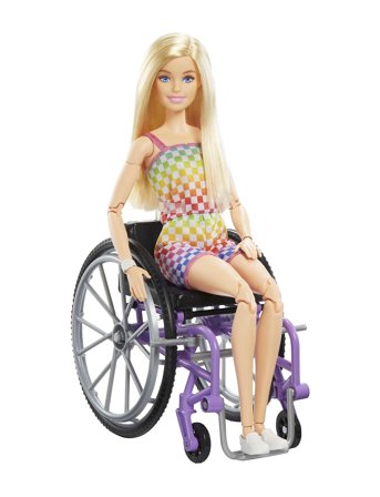 Barbie | Fashionistas Doll #194 With Wheelchair & Ramp, Blond Hair, Rainbow Dress & Accessories | ONE SIZE