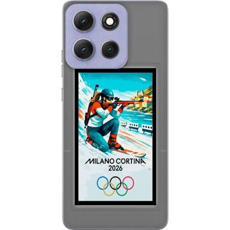 Kompatibelt Mobildeksel til Motorola Moto G86 Power Retroplakat Cortina Milano 2026 med fjell, vintersportsutøvere, italienske trikolor, Milano-katedr