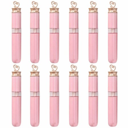 12-pack 6 ml rosa påfyllningsbara flaskor behållare prover läppglansrör