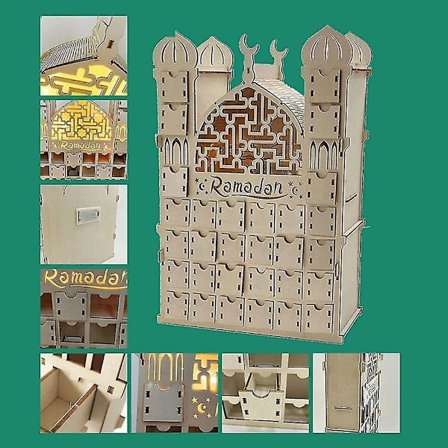 Ramadan Adventskalender, gjenbrukbar adventskalender i tre med 30 skuffer, Eid Mubarak-dekorasjon, R